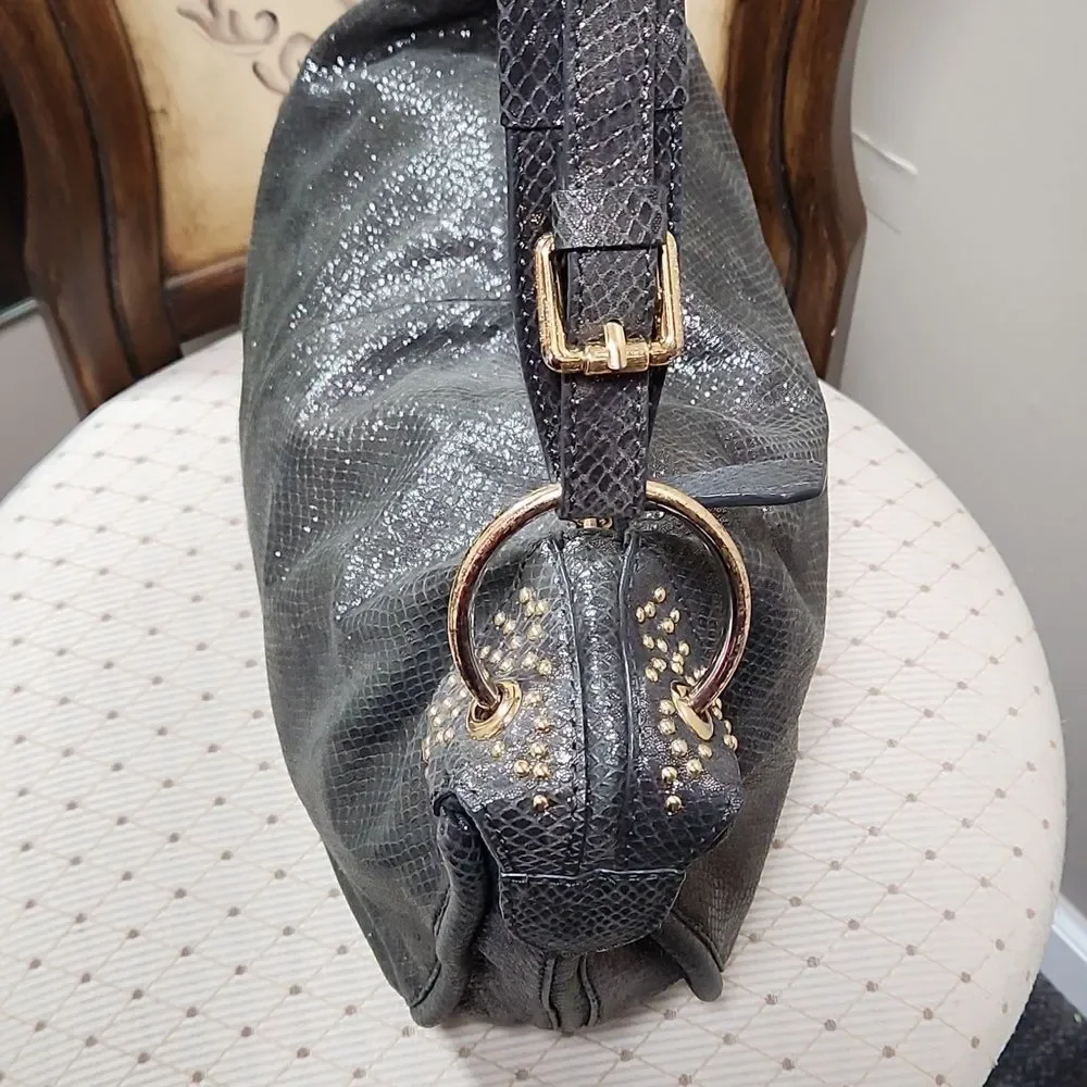 GUC Metallic Faux Snake Silver Gray OrYany LG Hobo Bag